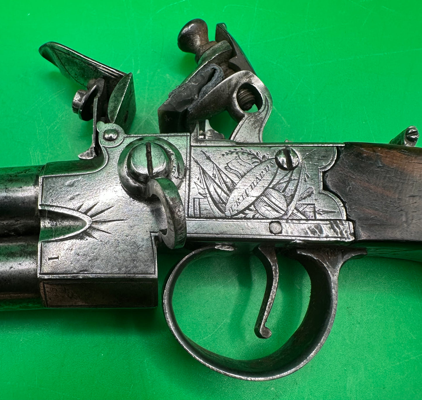 Tap Action Double Barreled Flintlock Pocket Pistol