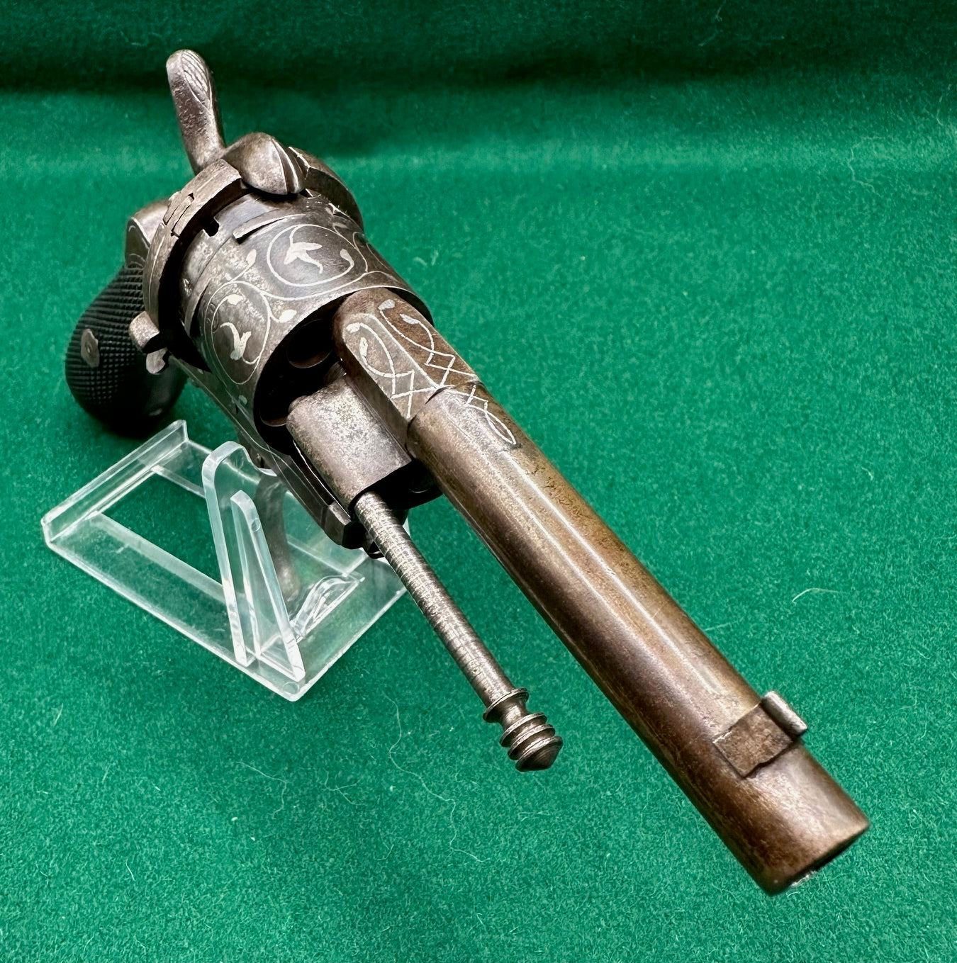 A Belgian 7mm Pinfire Pocket Pistol Inlaid With Silver