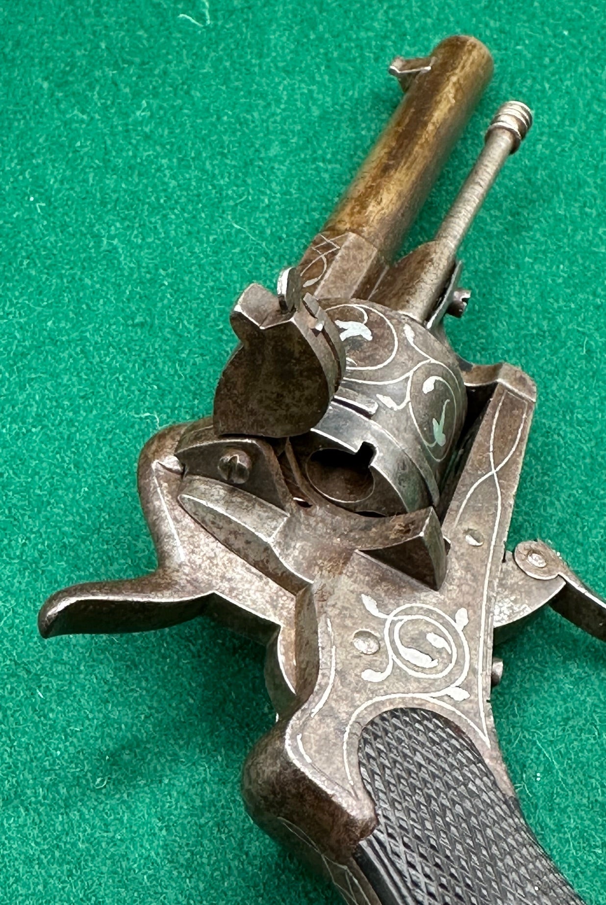 A Belgian 7mm Pinfire Pocket Pistol Inlaid With Silver