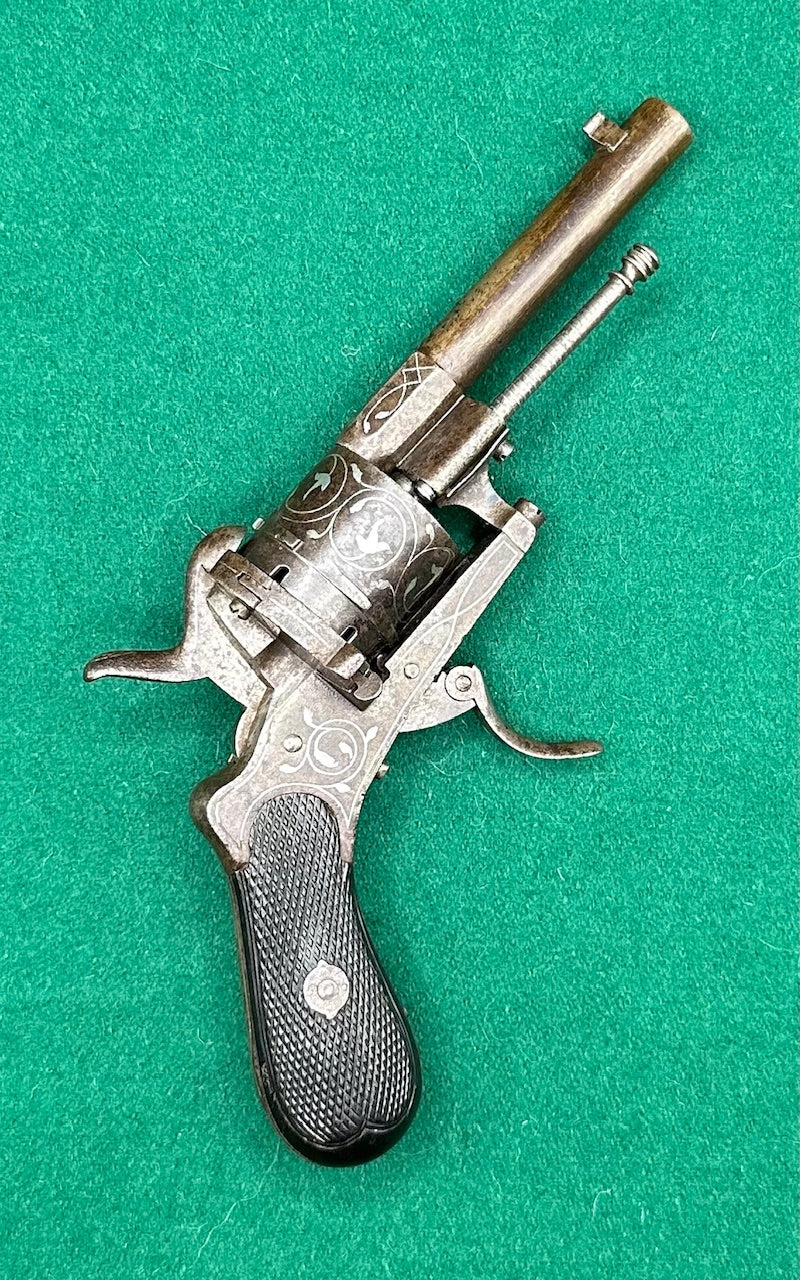 A Belgian 7mm Pinfire Pocket Pistol Inlaid With Silver