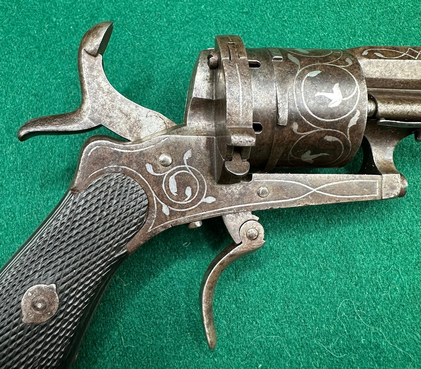 A Belgian 7mm Pinfire Pocket Pistol Inlaid With Silver