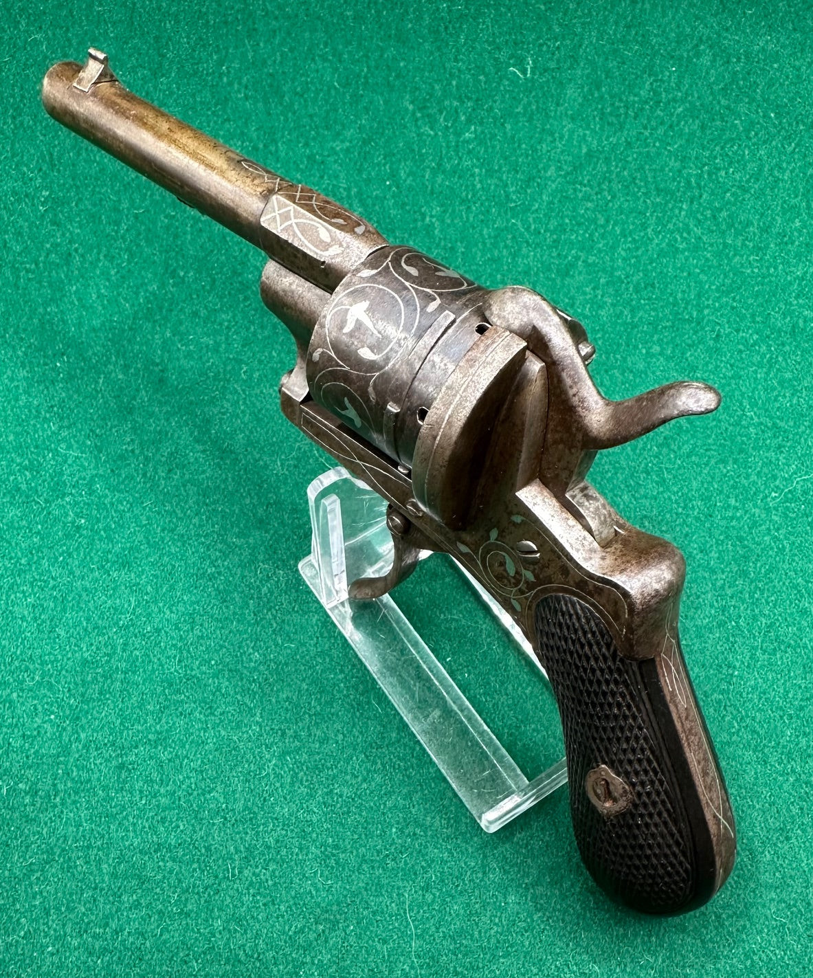 A Belgian 7mm Pinfire Pocket Pistol Inlaid With Silver