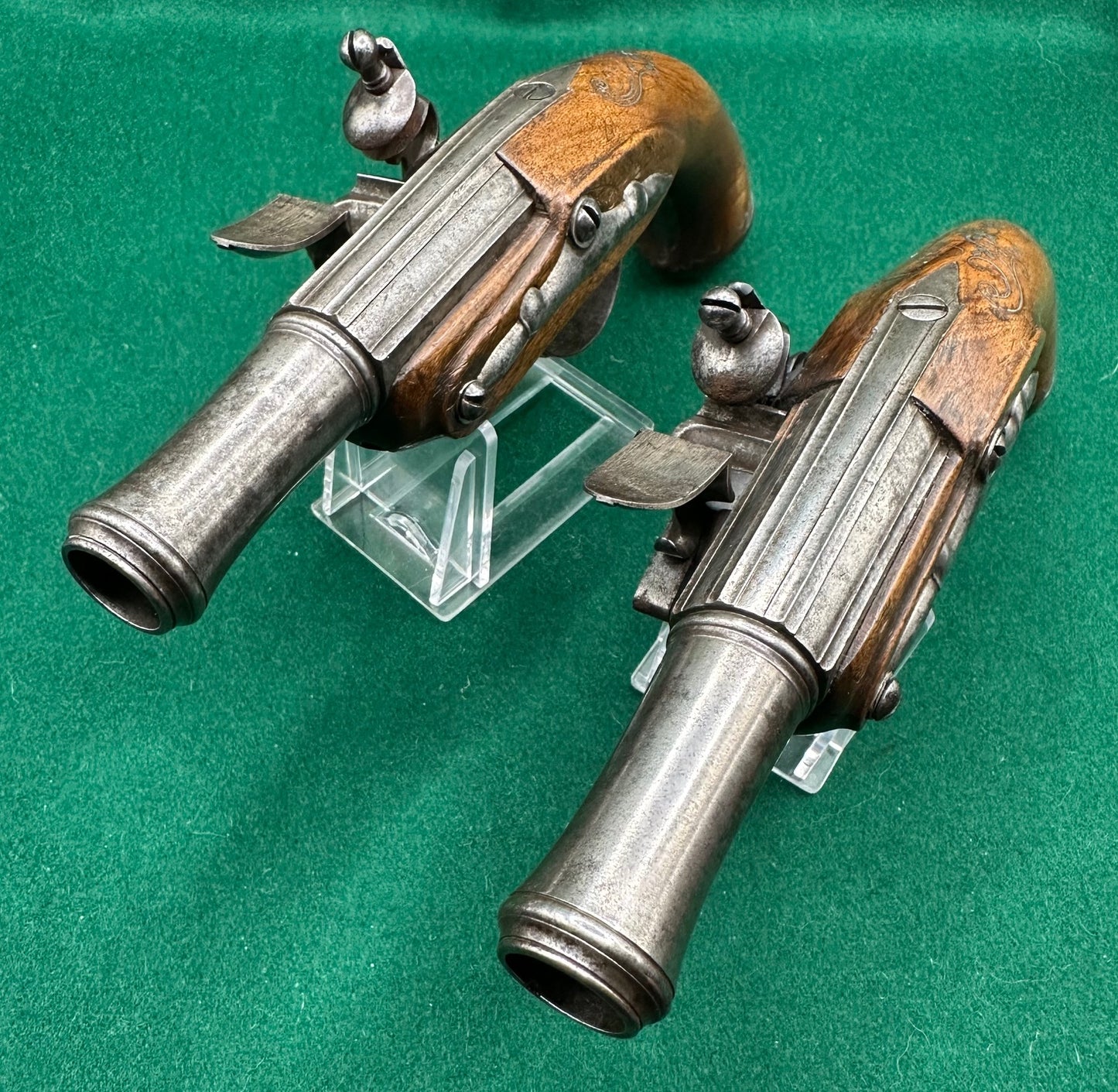 Crisp Pair Of French Flintlock Overcoat Pistols By Delety