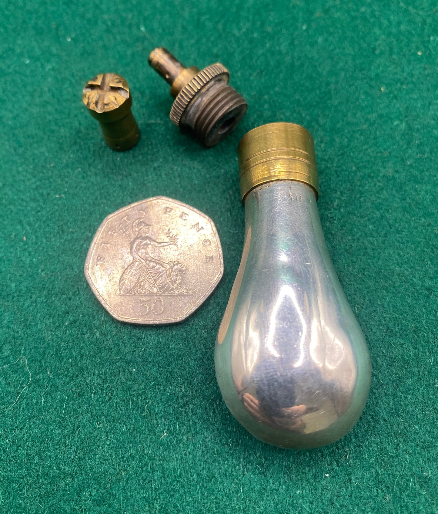 A Tiny And Unusual Sykes Silver (White Metal) Pistol Powder Flask