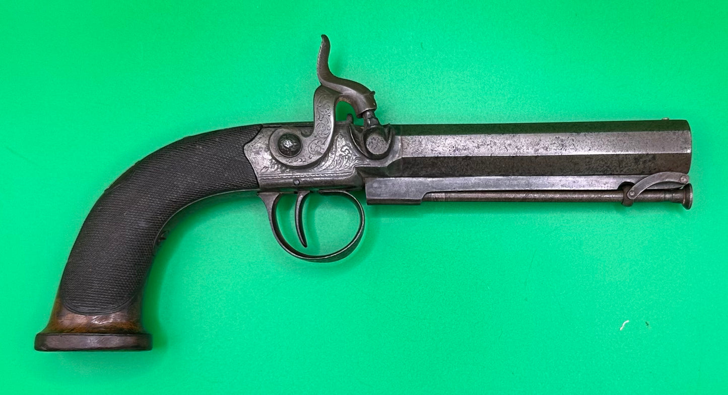 English Sidehammer Boxlock Percussion Cap Overcoat Pistol