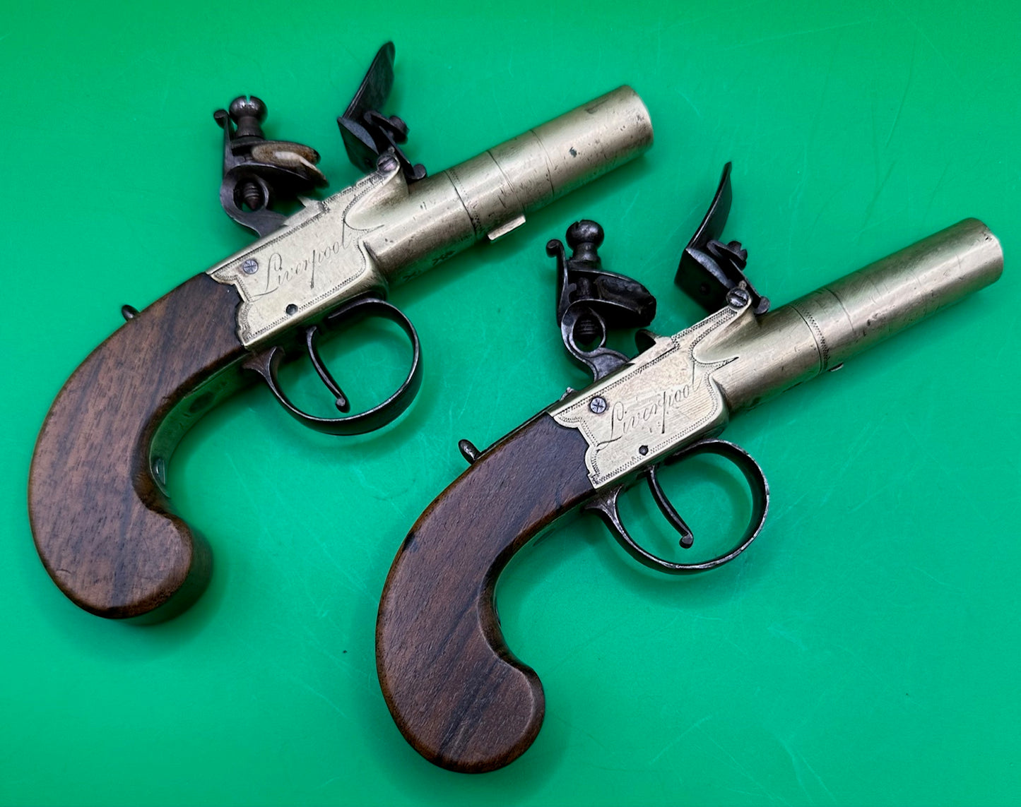 Pair Of All Brass Flintlock Pocket Pistols E Joseph, Liverpool