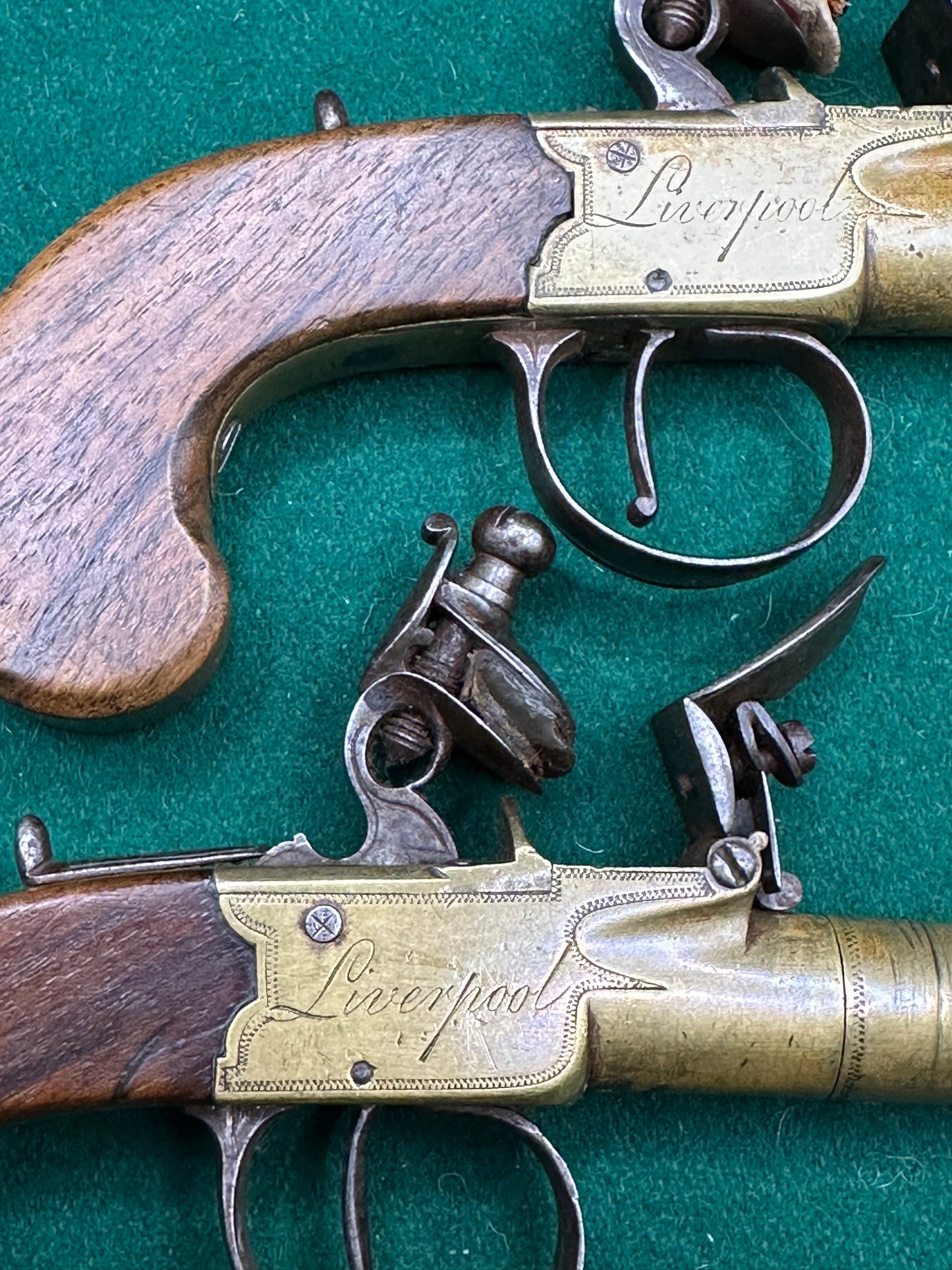 Pair Of All Brass Flintlock Pocket Pistols E Joseph, Liverpool