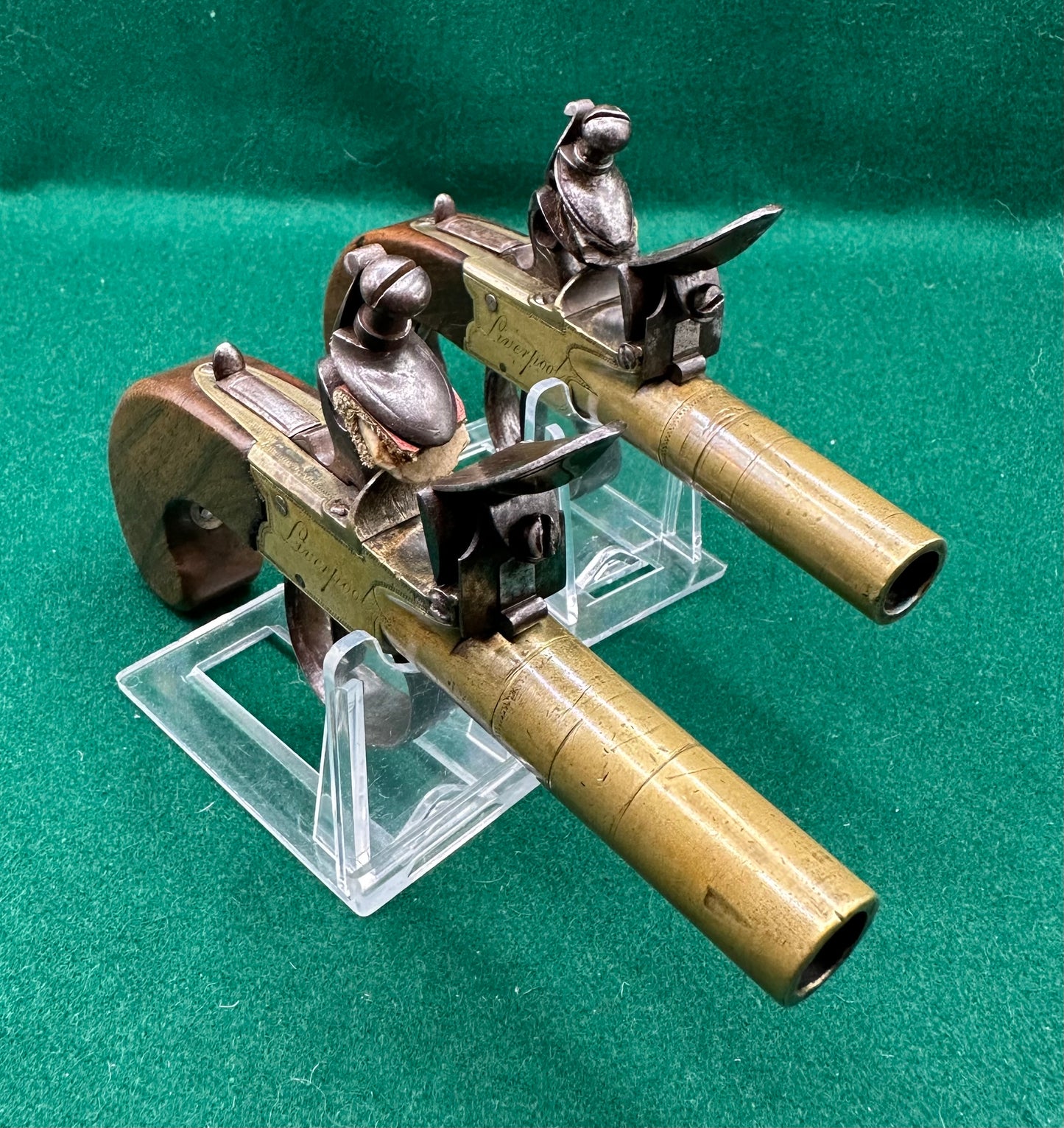 Pair Of All Brass Flintlock Pocket Pistols E Joseph, Liverpool