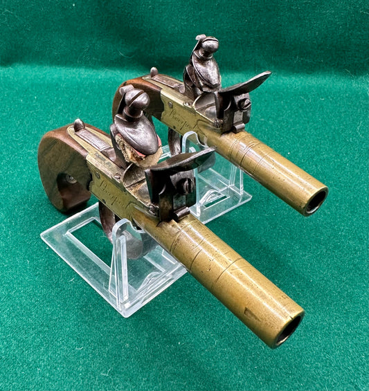 Pair Of All Brass Flintlock Pocket Pistols E Joseph, Liverpool