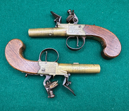Pair Of All Brass Flintlock Pocket Pistols E Joseph, Liverpool