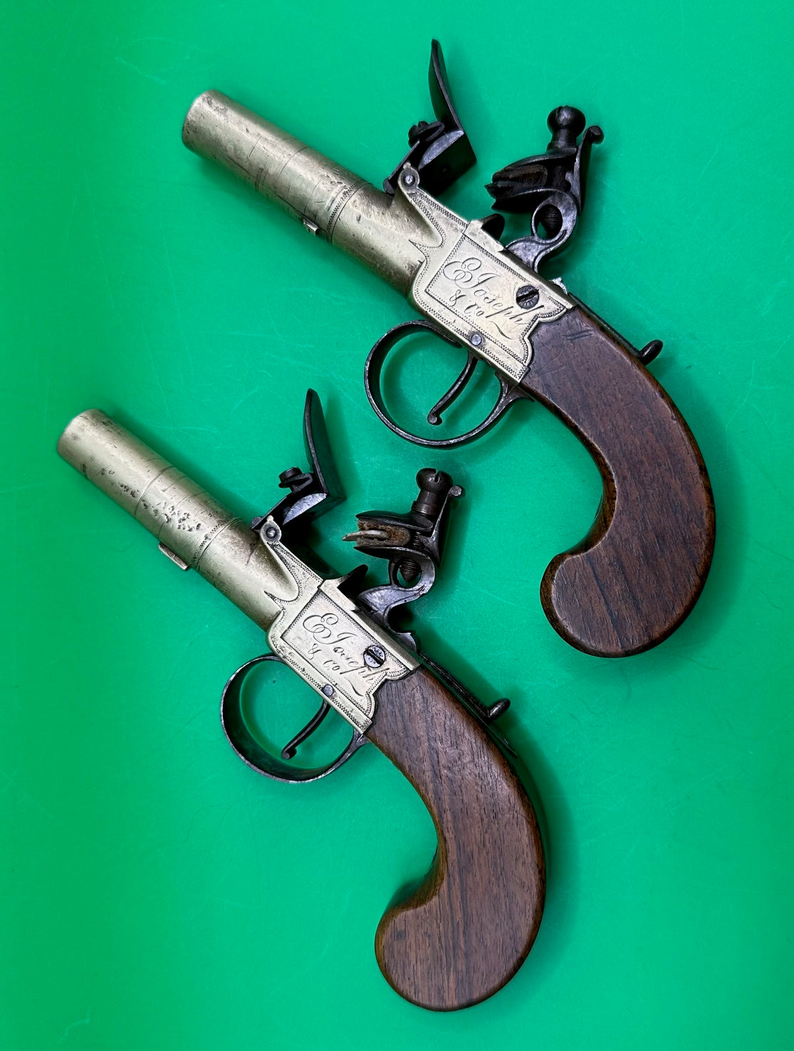 Pair Of All Brass Flintlock Pocket Pistols E Joseph, Liverpool