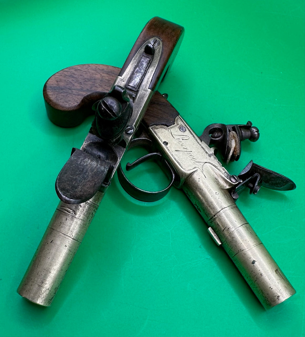 Pair Of All Brass Flintlock Pocket Pistols E Joseph, Liverpool