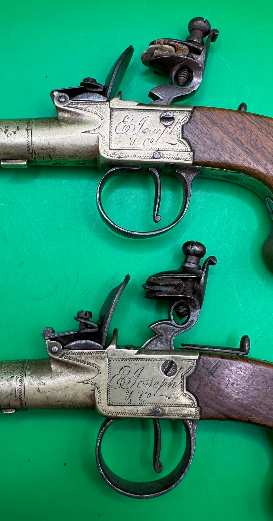 Pair Of All Brass Flintlock Pocket Pistols E Joseph, Liverpool
