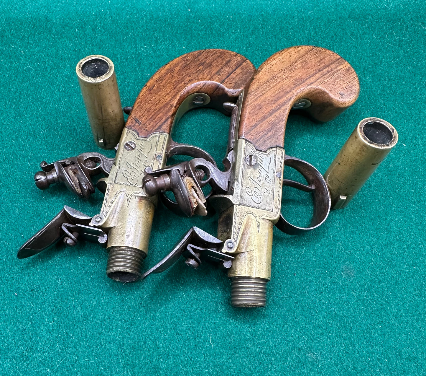 Pair Of All Brass Flintlock Pocket Pistols E Joseph, Liverpool