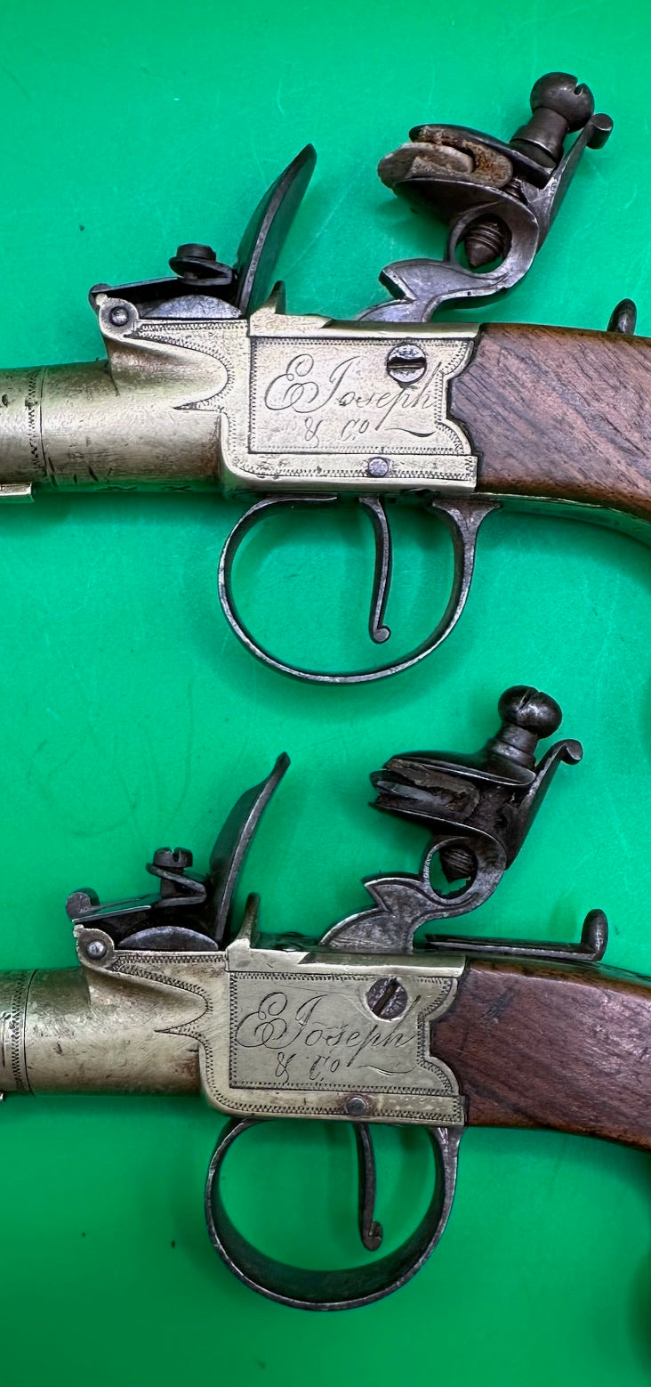 Pair Of All Brass Flintlock Pocket Pistols E Joseph, Liverpool