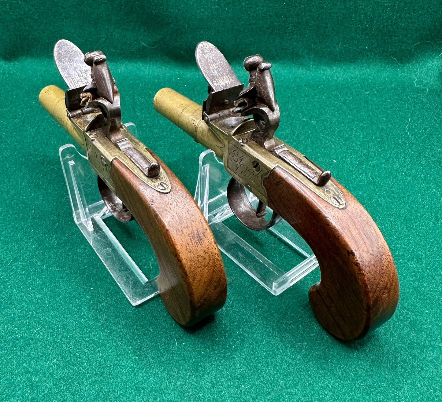 Pair Of All Brass Flintlock Pocket Pistols E Joseph, Liverpool