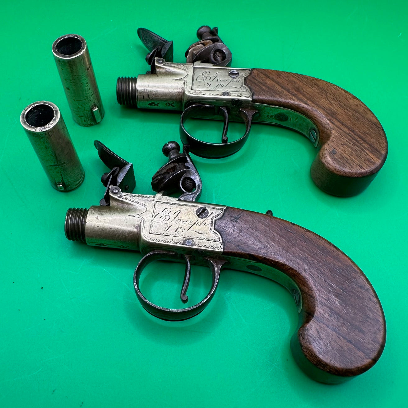 Pair Of All Brass Flintlock Pocket Pistols E Joseph, Liverpool