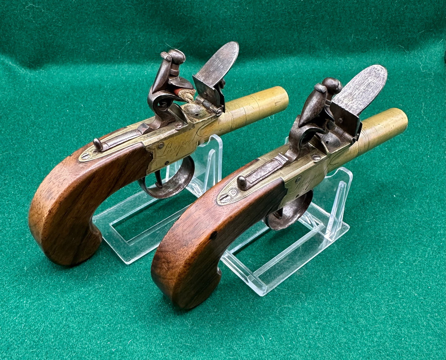 Pair Of All Brass Flintlock Pocket Pistols E Joseph, Liverpool