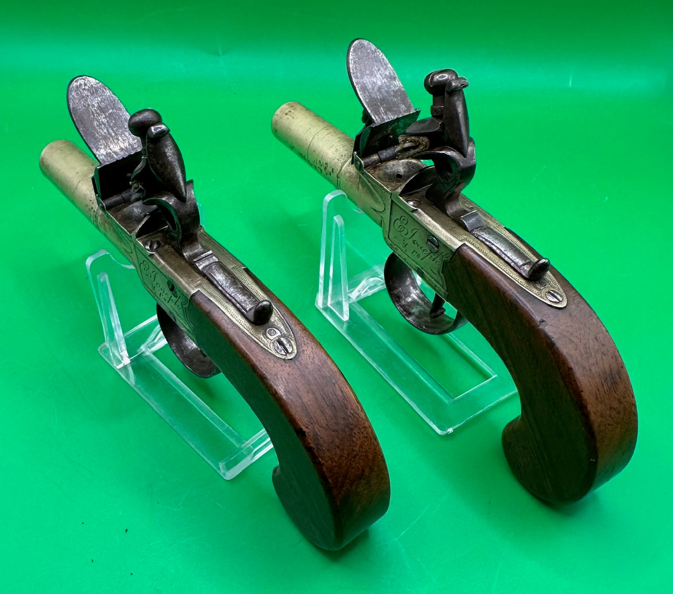 Pair Of All Brass Flintlock Pocket Pistols E Joseph, Liverpool