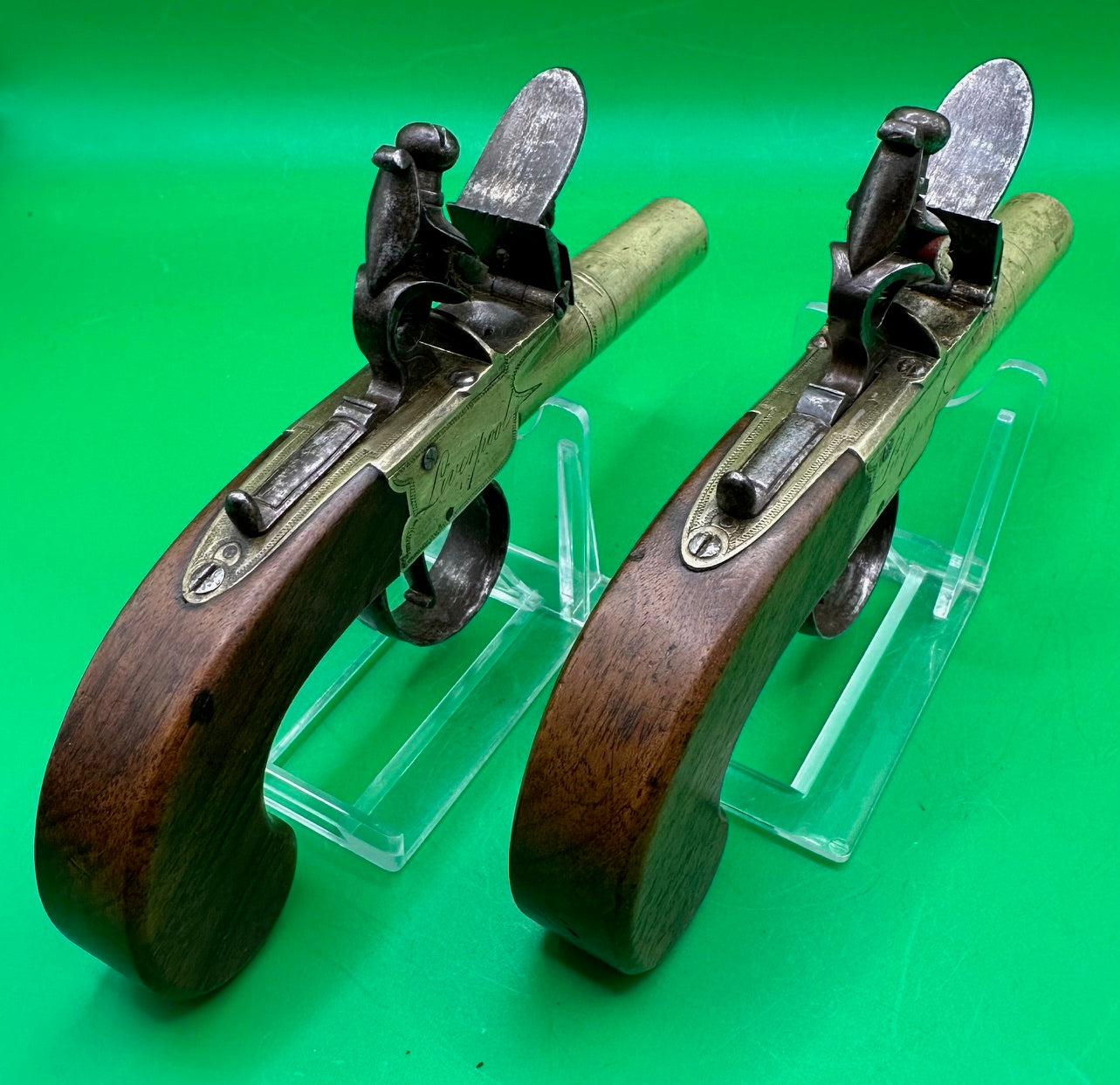 Pair Of All Brass Flintlock Pocket Pistols E Joseph, Liverpool