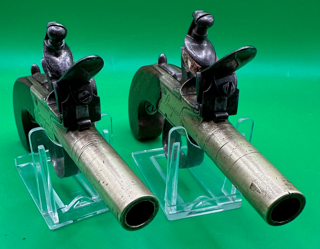 Pair Of All Brass Flintlock Pocket Pistols E Joseph, Liverpool