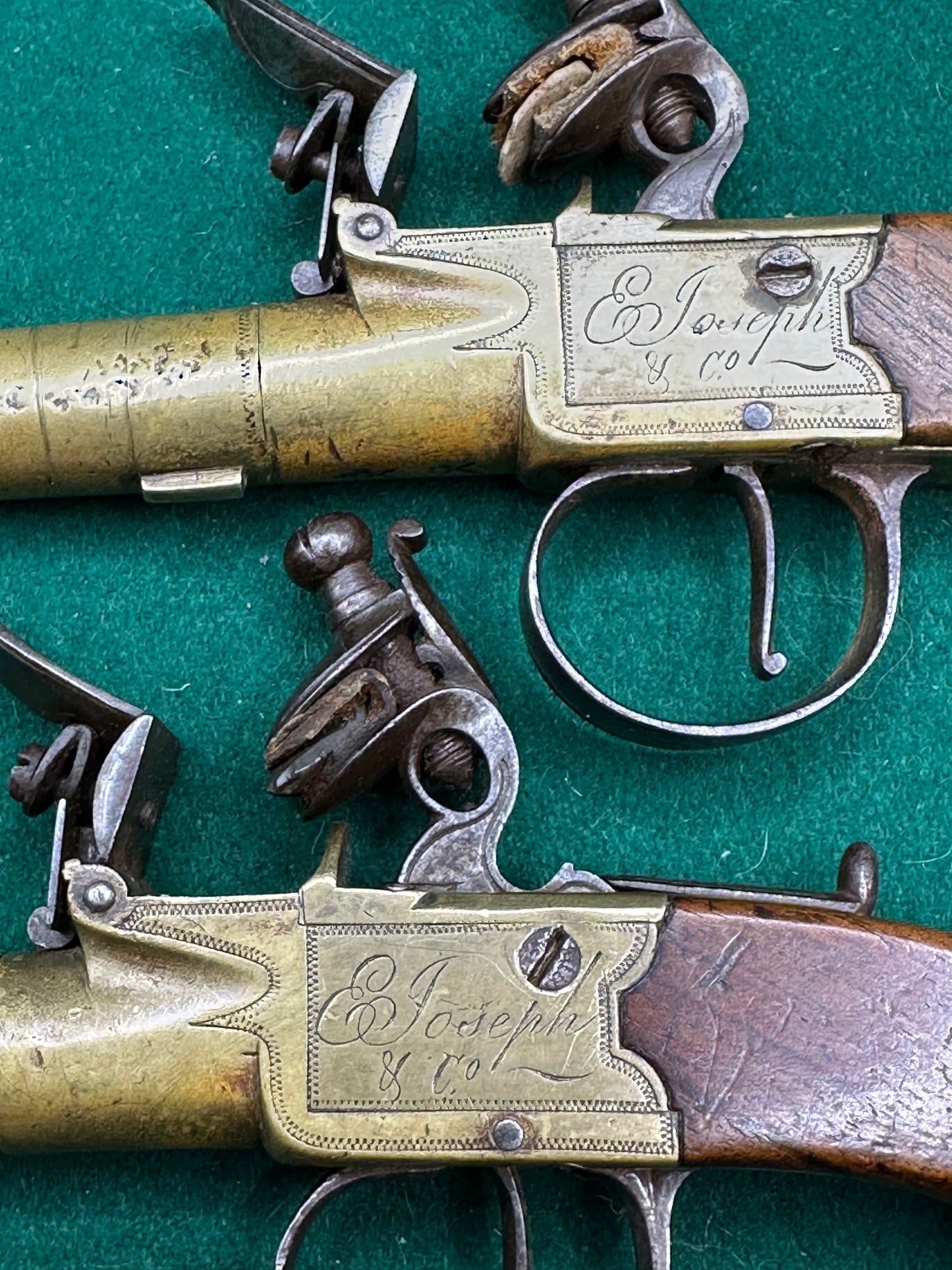 Pair Of All Brass Flintlock Pocket Pistols E Joseph, Liverpool
