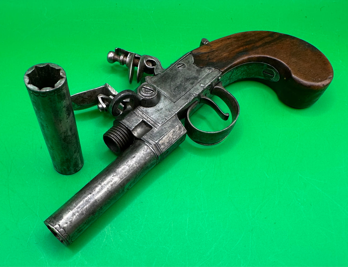 Tap Action Double Barreled Flintlock Pistol By P. Bond