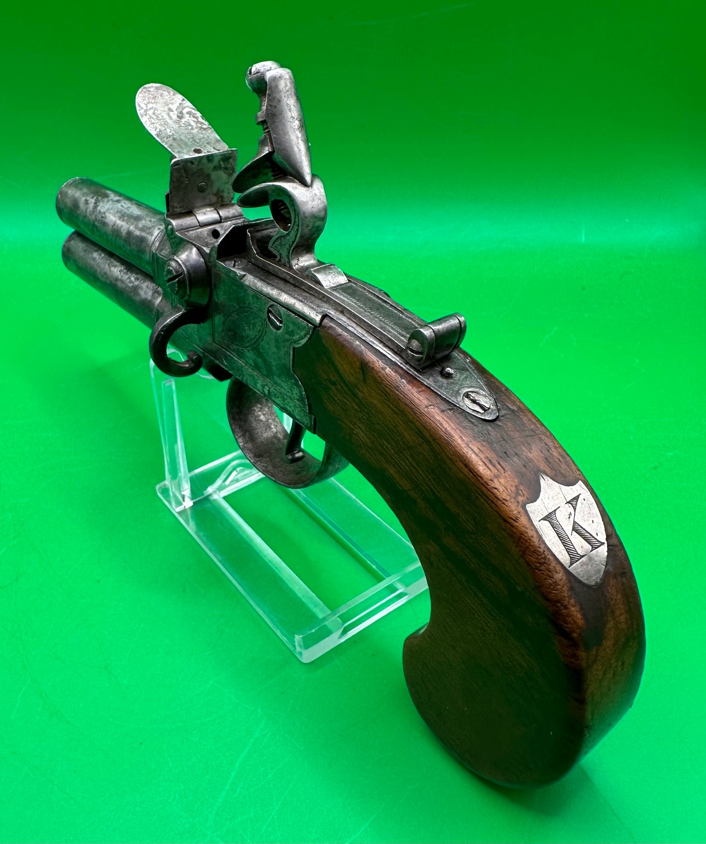 Tap Action Double Barreled Flintlock Pistol By P. Bond