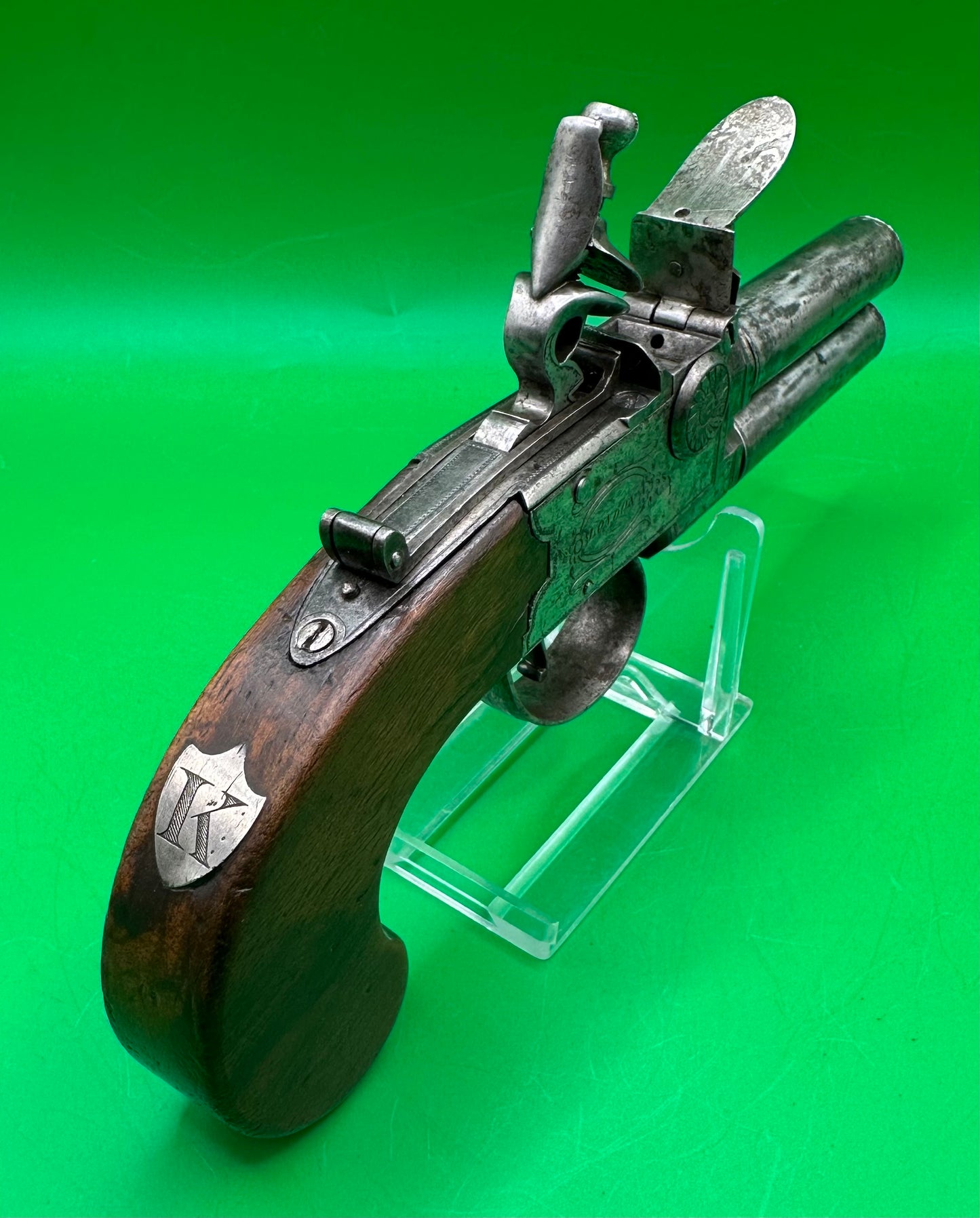 Tap Action Double Barreled Flintlock Pistol By P. Bond