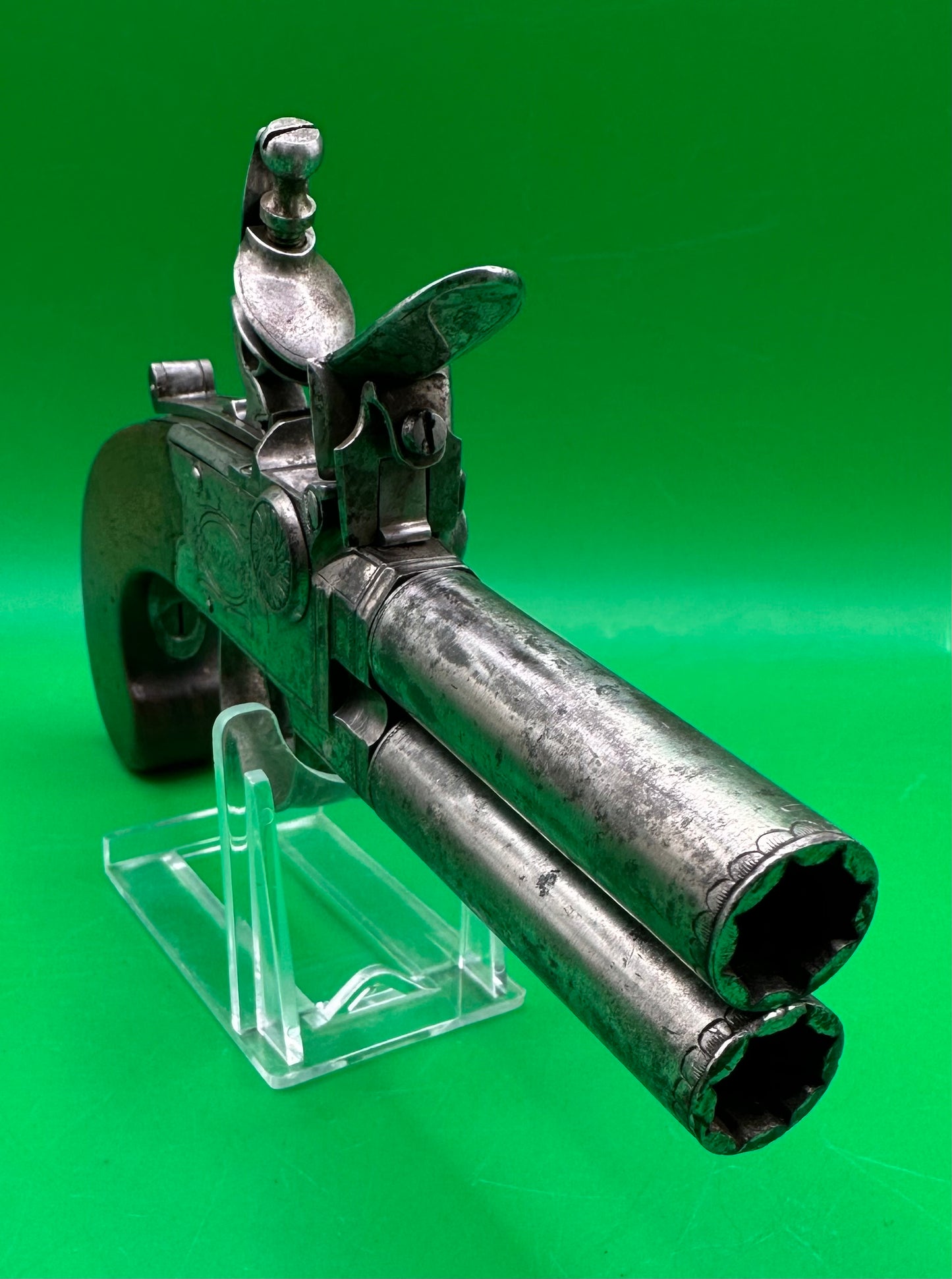 Tap Action Double Barreled Flintlock Pistol By P. Bond