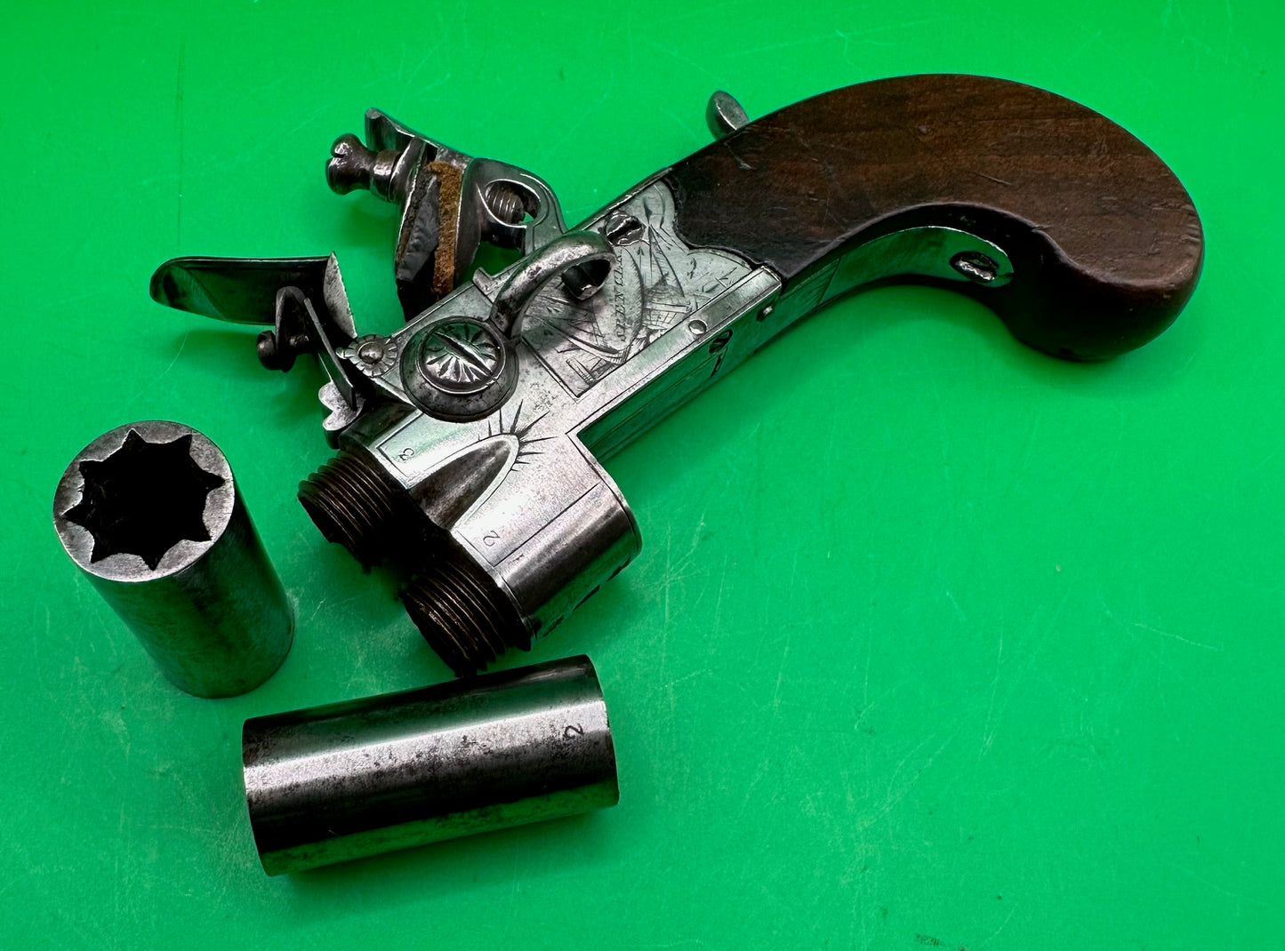 Double Barrelled Tap Action Flintlock Pistol By Spencer, London