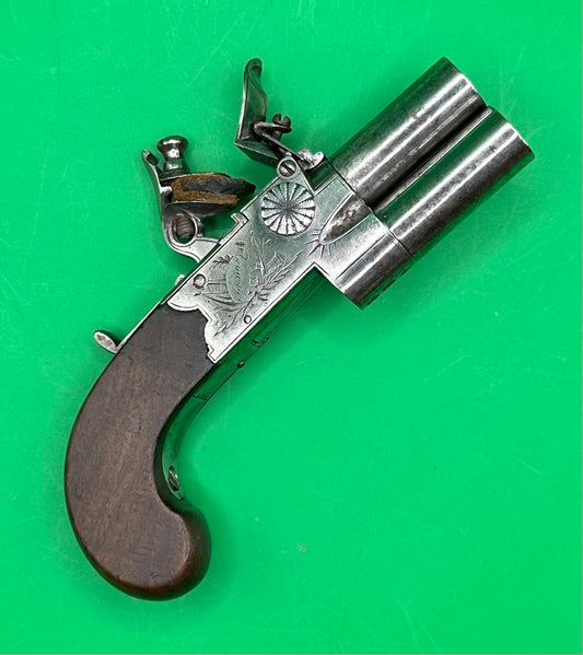 Double Barreled Top Action Flintlock Pistol By Spencer, London