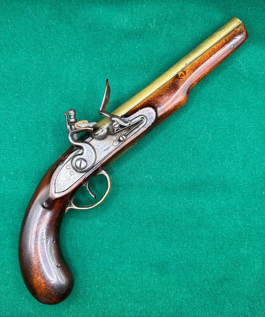 A Unique 0.56 Brass Barrelled Naval Flintlock Pistol