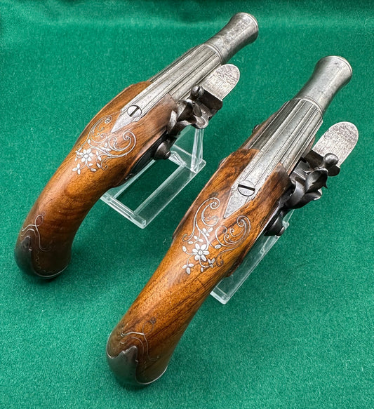 Crisp Pair Of French Flintlock Overcoat Pistols By Delety