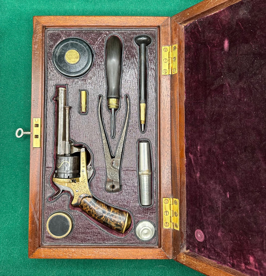 A Stunning Gilt Pinfire Pocket Revolver In Its Fitted Case