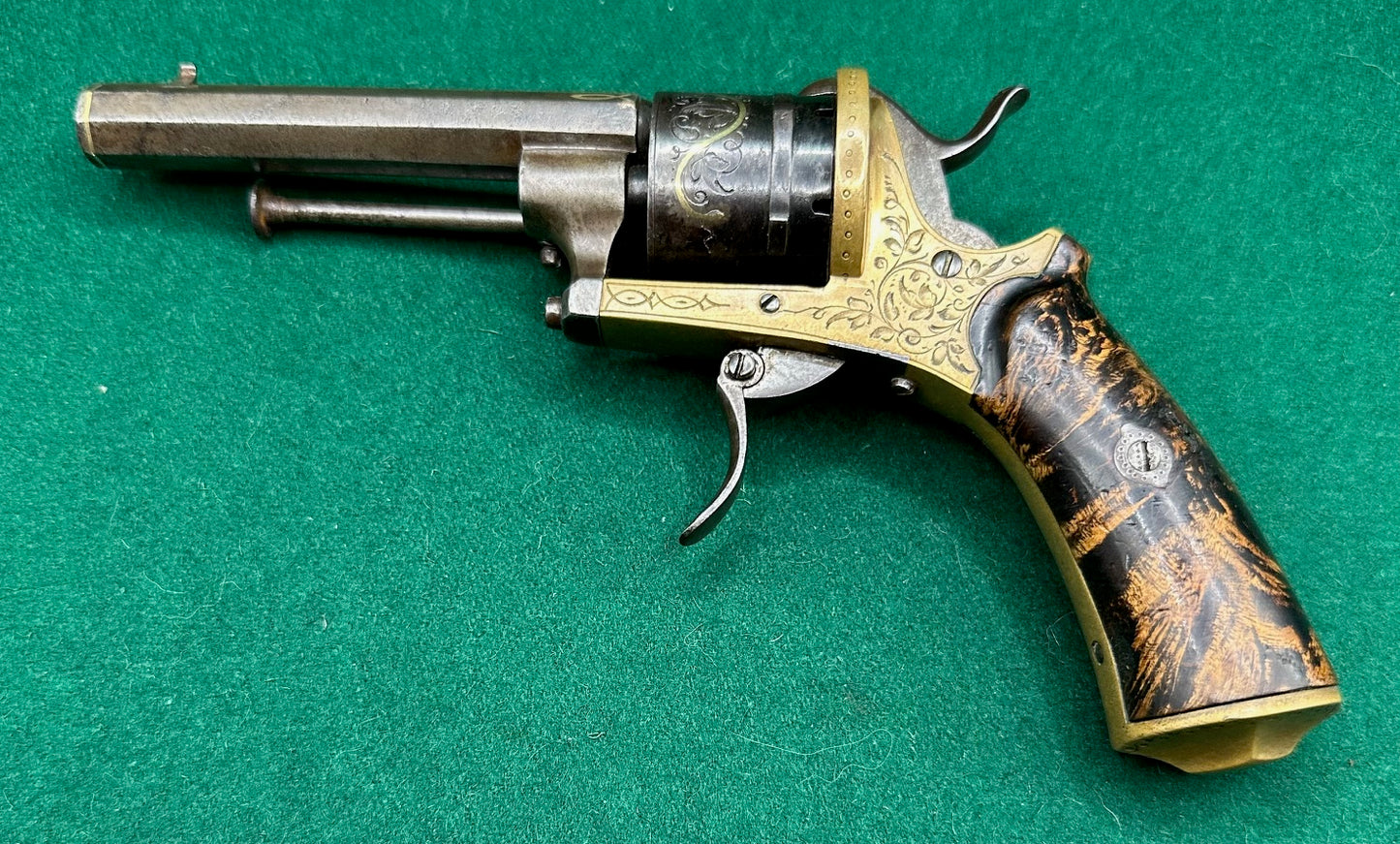 A Stunning Gilt Pinfire Pocket Revolver In Its Fitted Case