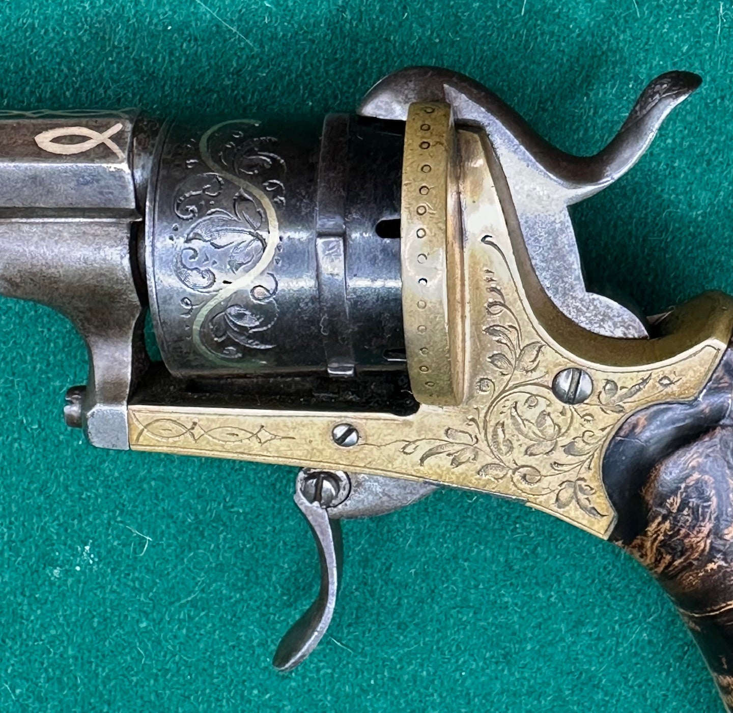 A Stunning Gilt Pinfire Pocket Revolver In Its Fitted Case