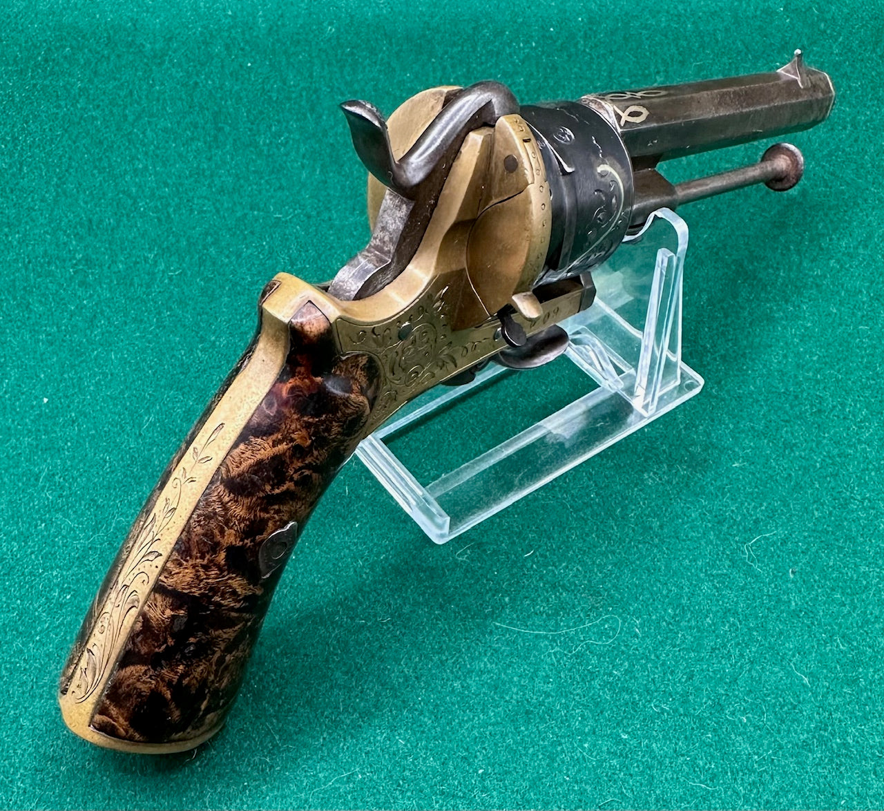 A Stunning Gilt Pinfire Pocket Revolver In Its Fitted Case
