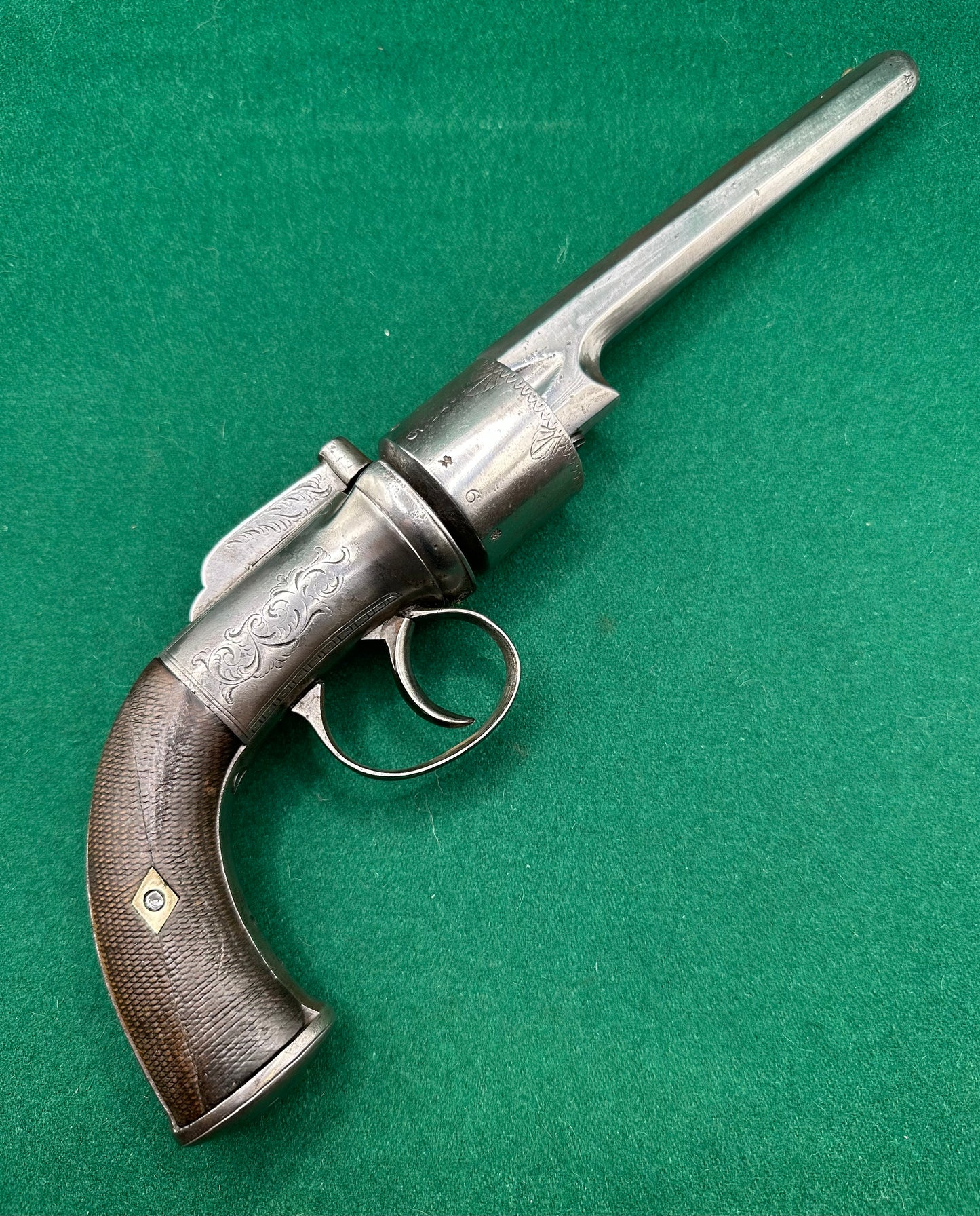 A large Oak Cased Percussion Cap Transitional Revolver