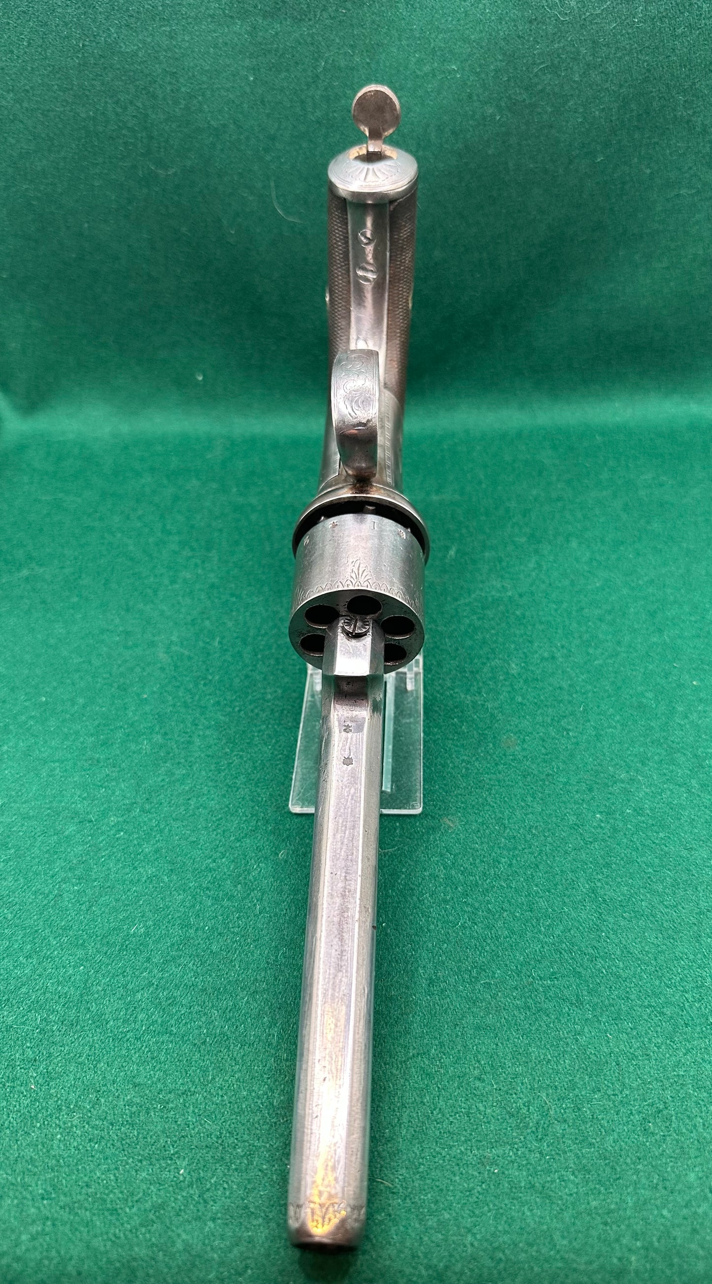 A large Oak Cased Percussion Cap Transitional Revolver