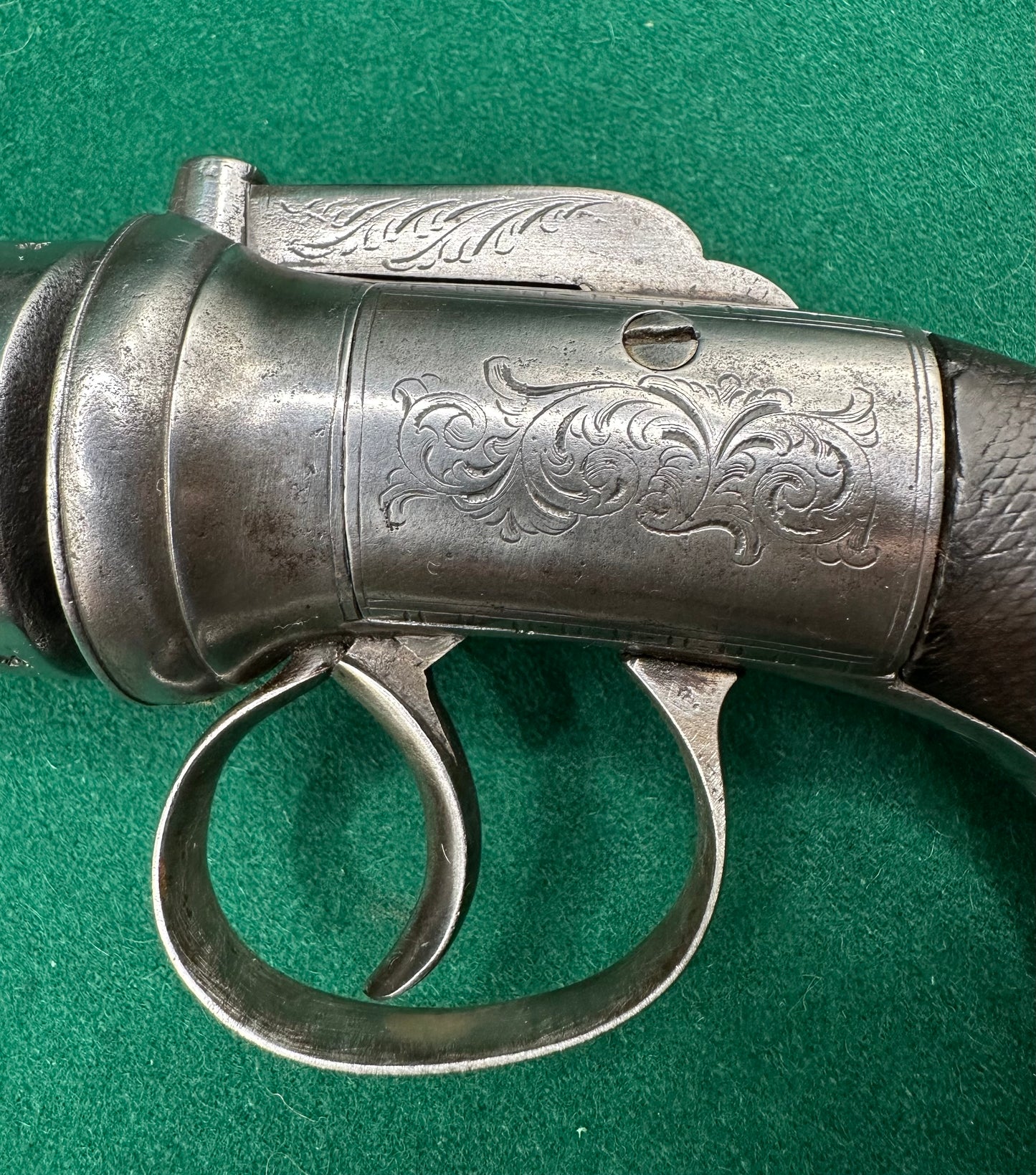 A large Oak Cased Percussion Cap Transitional Revolver