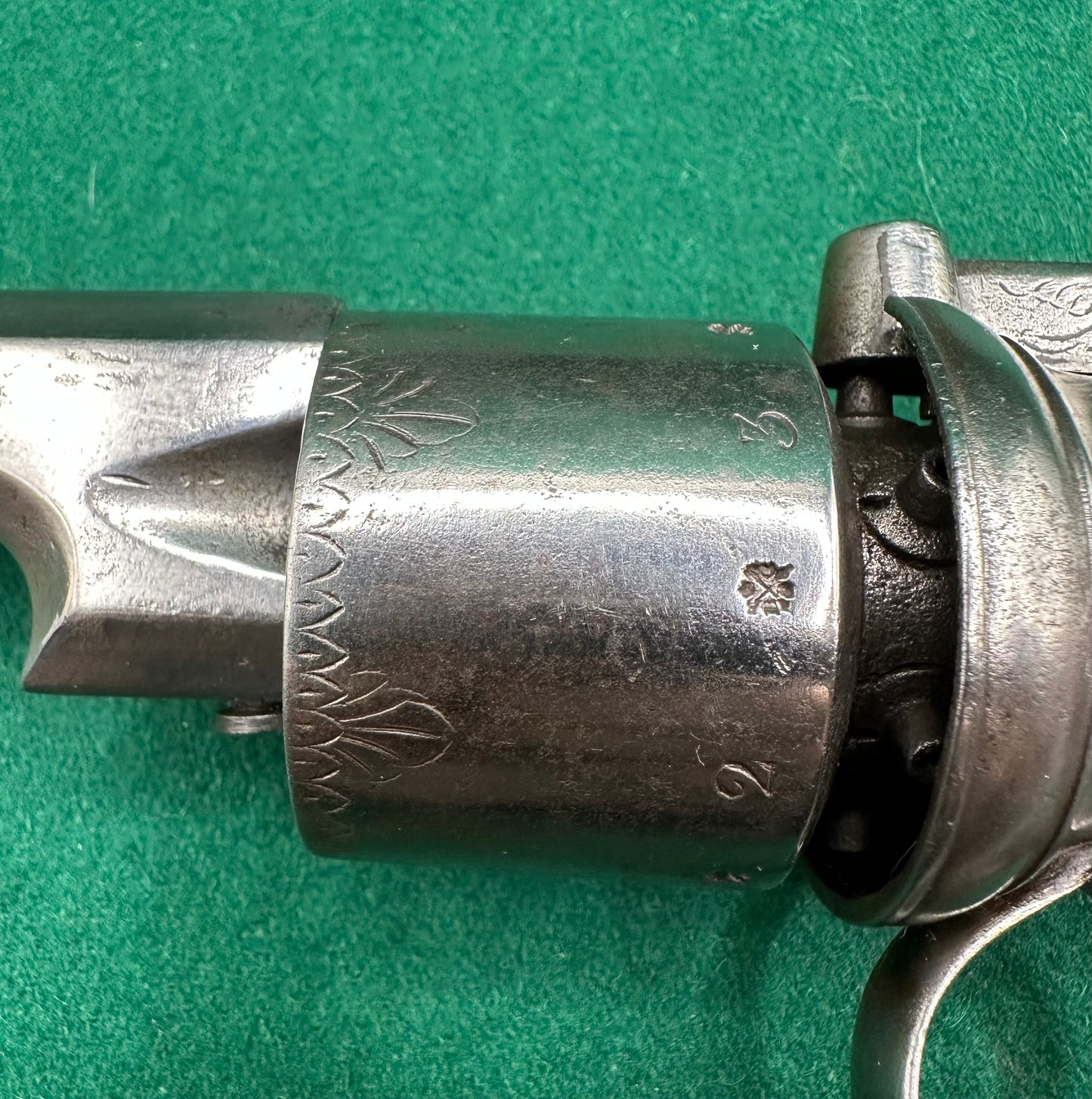 A large Oak Cased Percussion Cap Transitional Revolver