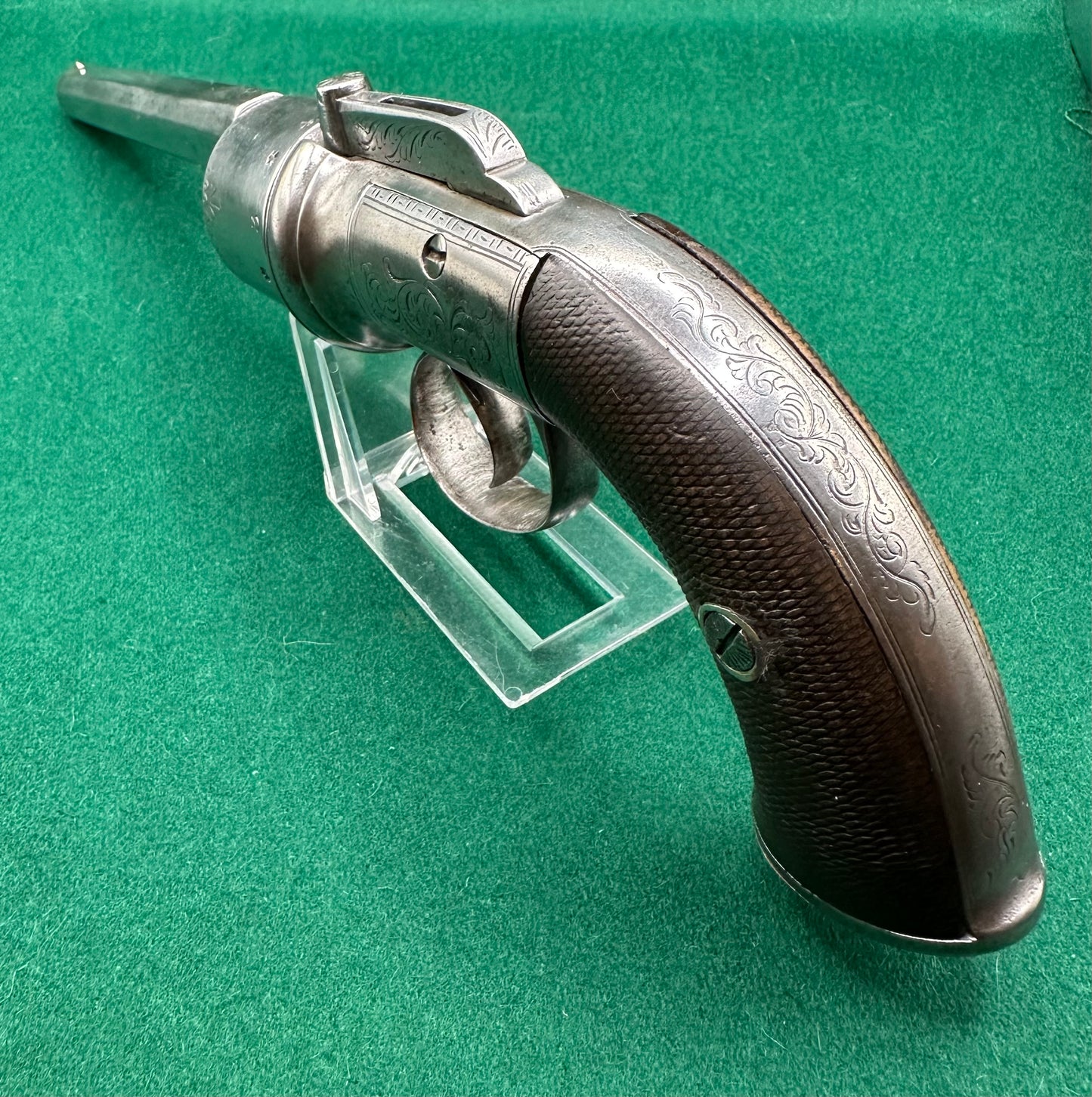 A large Oak Cased Percussion Cap Transitional Revolver