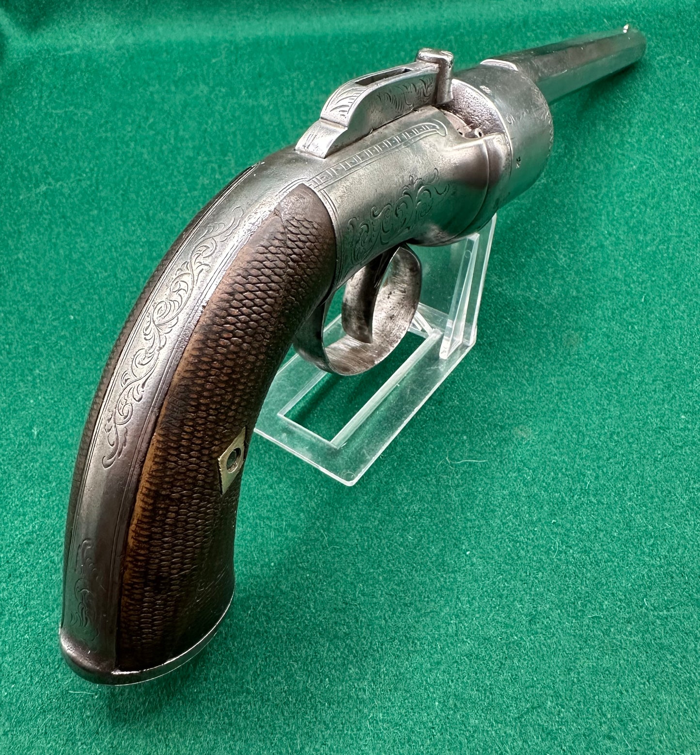 A large Oak Cased Percussion Cap Transitional Revolver