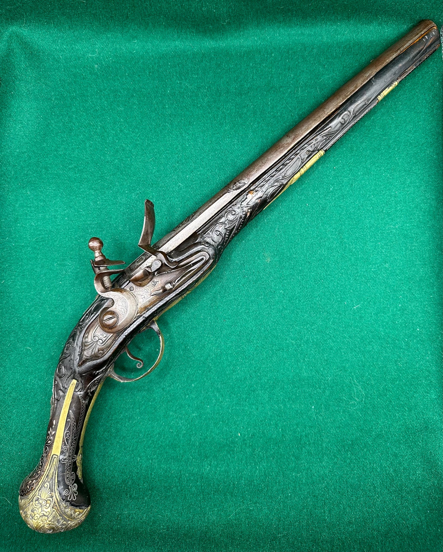 A Stunning Highly Decorated Long Barrelled Ottoman Flintlock Pistol