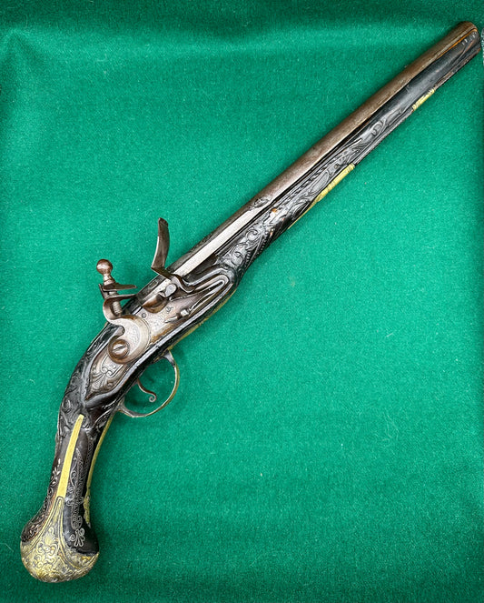 A Stunning Highly Decorated Long Barrelled Ottoman Flintlock Pistol