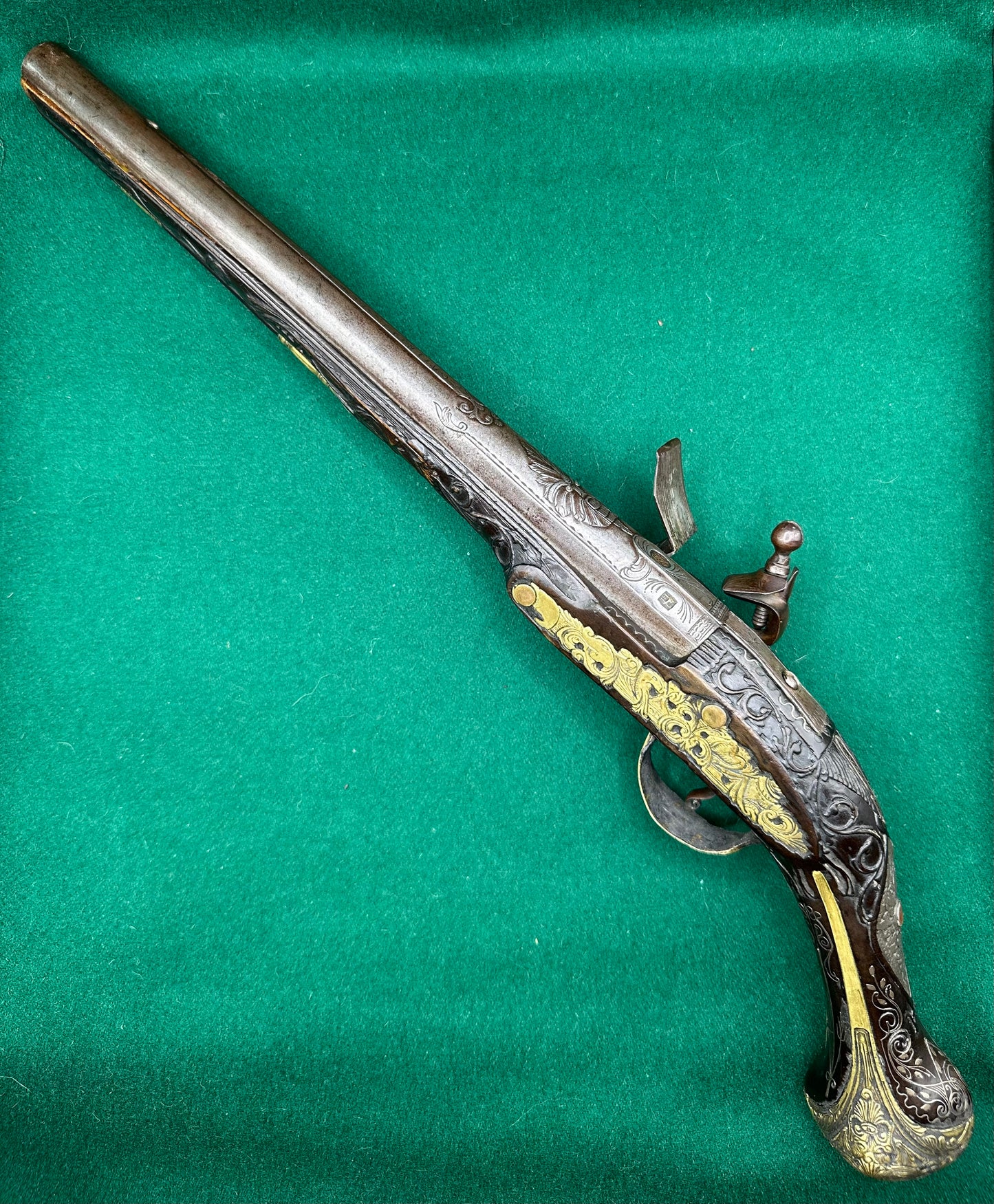 A Stunning Highly Decorated Long Barrelled Ottoman Flintlock Pistol