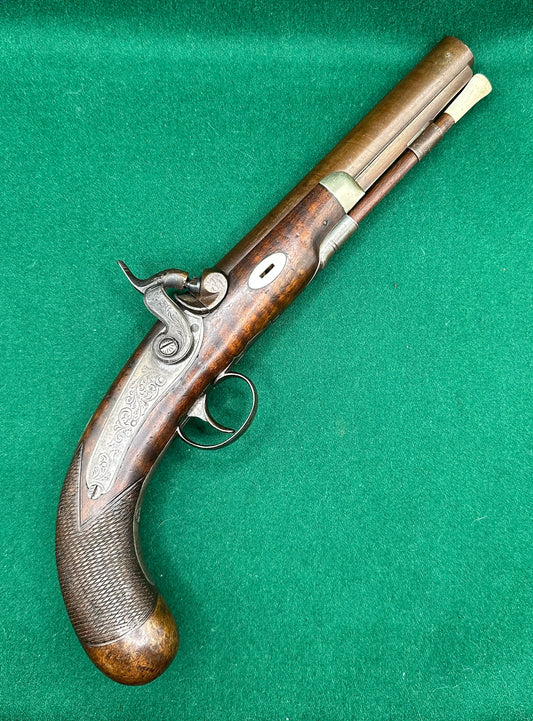 Large English Half Stocked Percussion Cap Holster Pistol