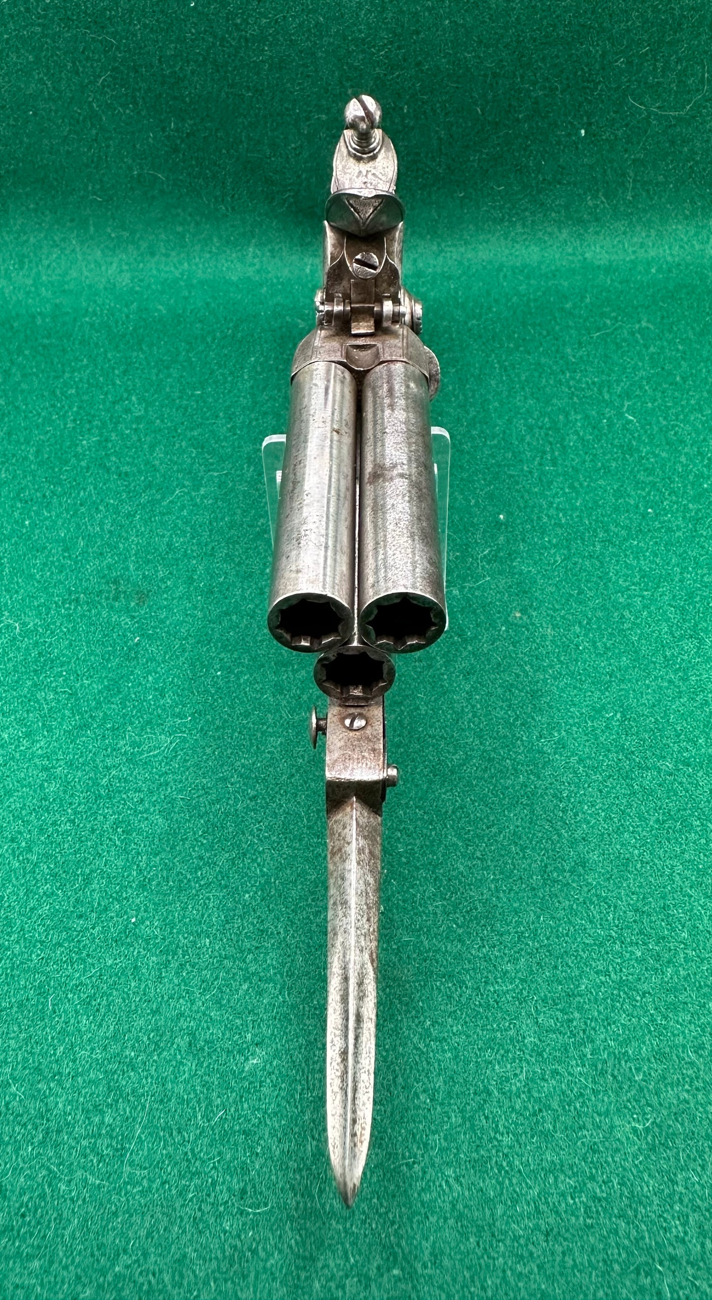 Rare Triple Barrelled Boxlock Flintlock Pistol With Underslung Spring Bayonet