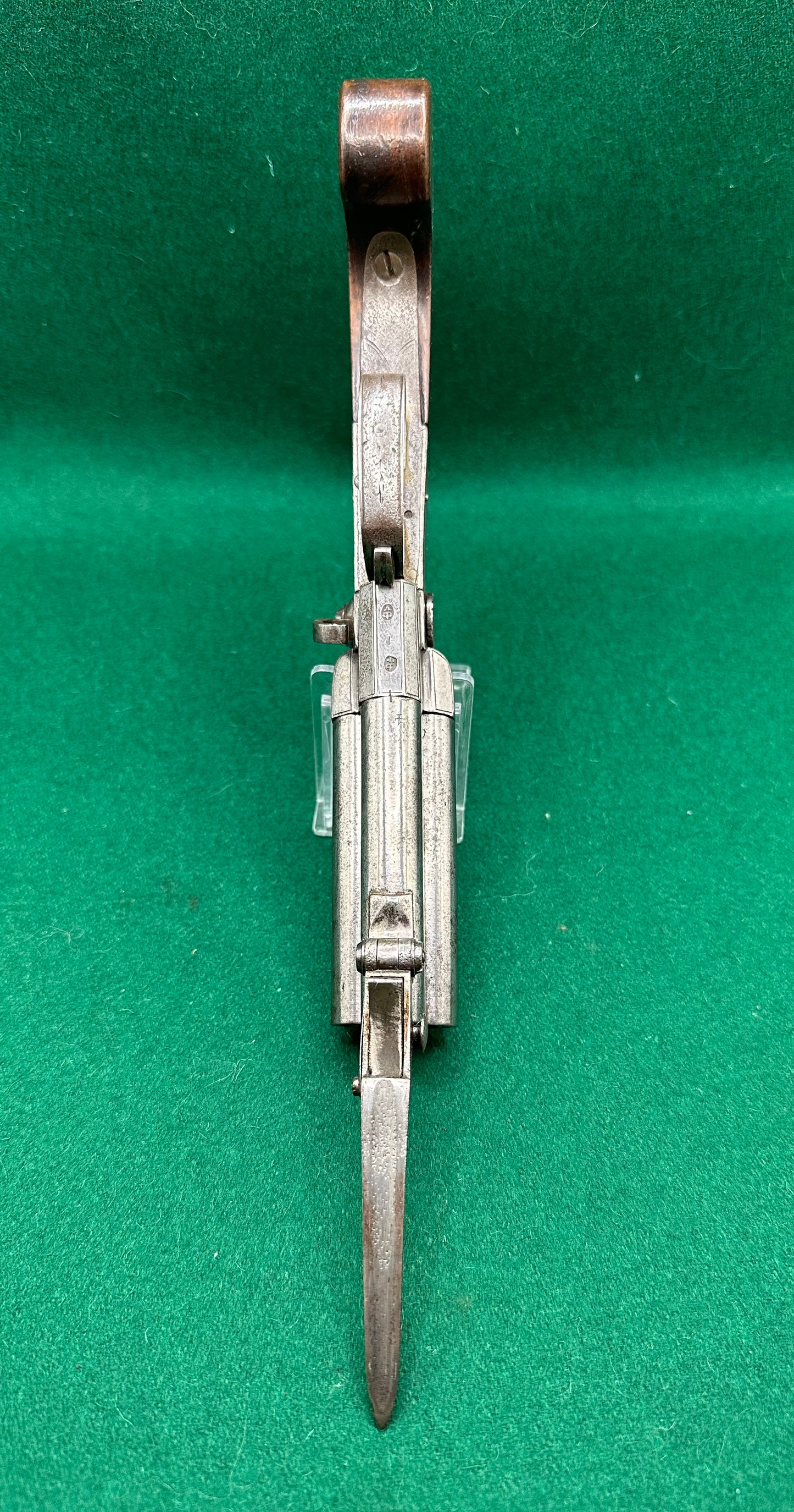 Rare Triple Barrelled Boxlock Flintlock Pistol With Underslung Spring Bayonet